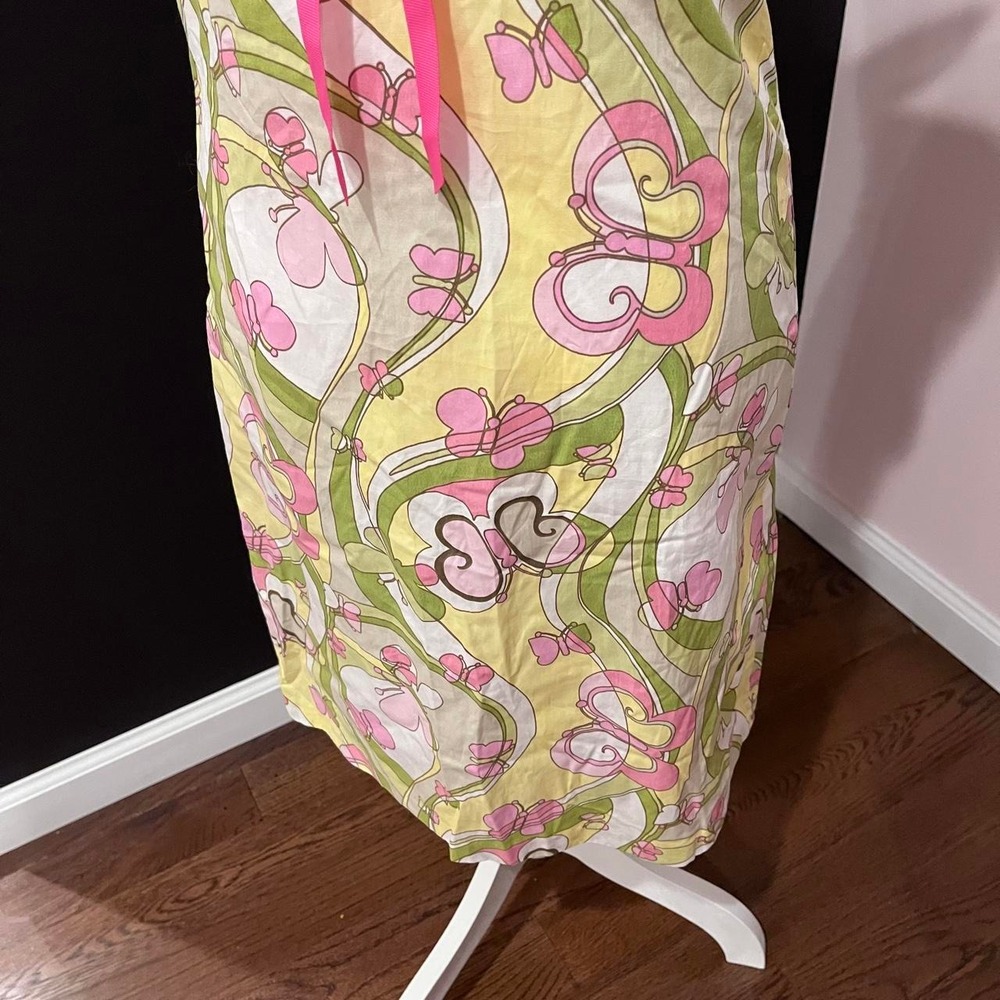 Y2K DEADSTOCK1960s Style Pink & Green Paisley Heart Butterfly Halter Dress Small - Picture 3 of 8